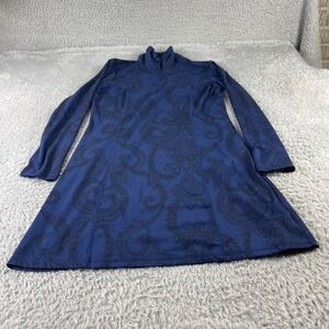 Tehama Blue Paisley Print Mock Neck Quarter Zip Athleisure Dress Size M